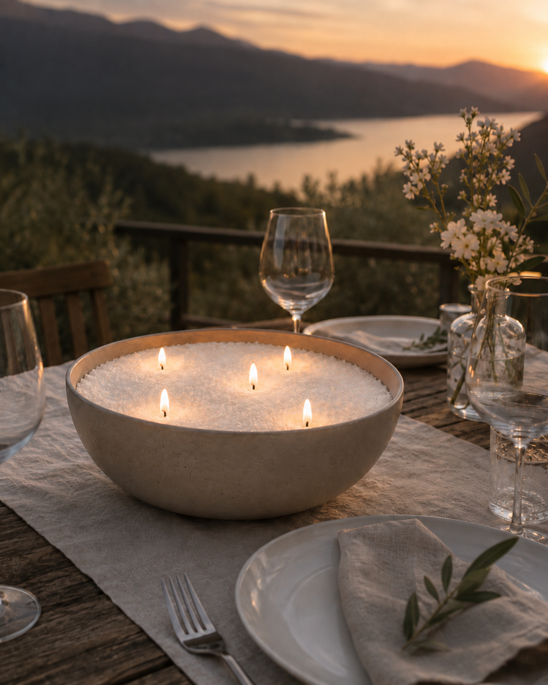 Kerzendekoration_Kerzensand_Kerzenschnee_Kerzenpulver_Sommerabend