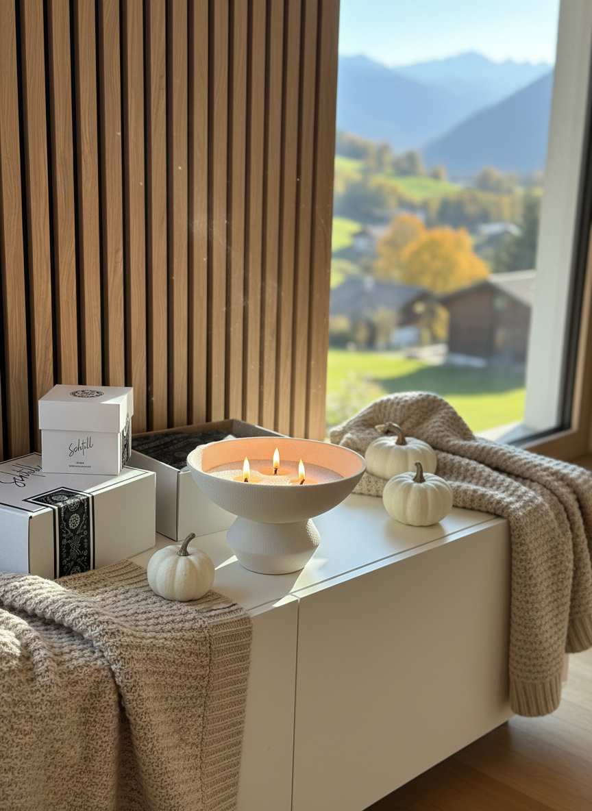 Kerzenschnee Geschenkbox mit Dochten und Karte, nachhaltig verpackt in der Schweiz