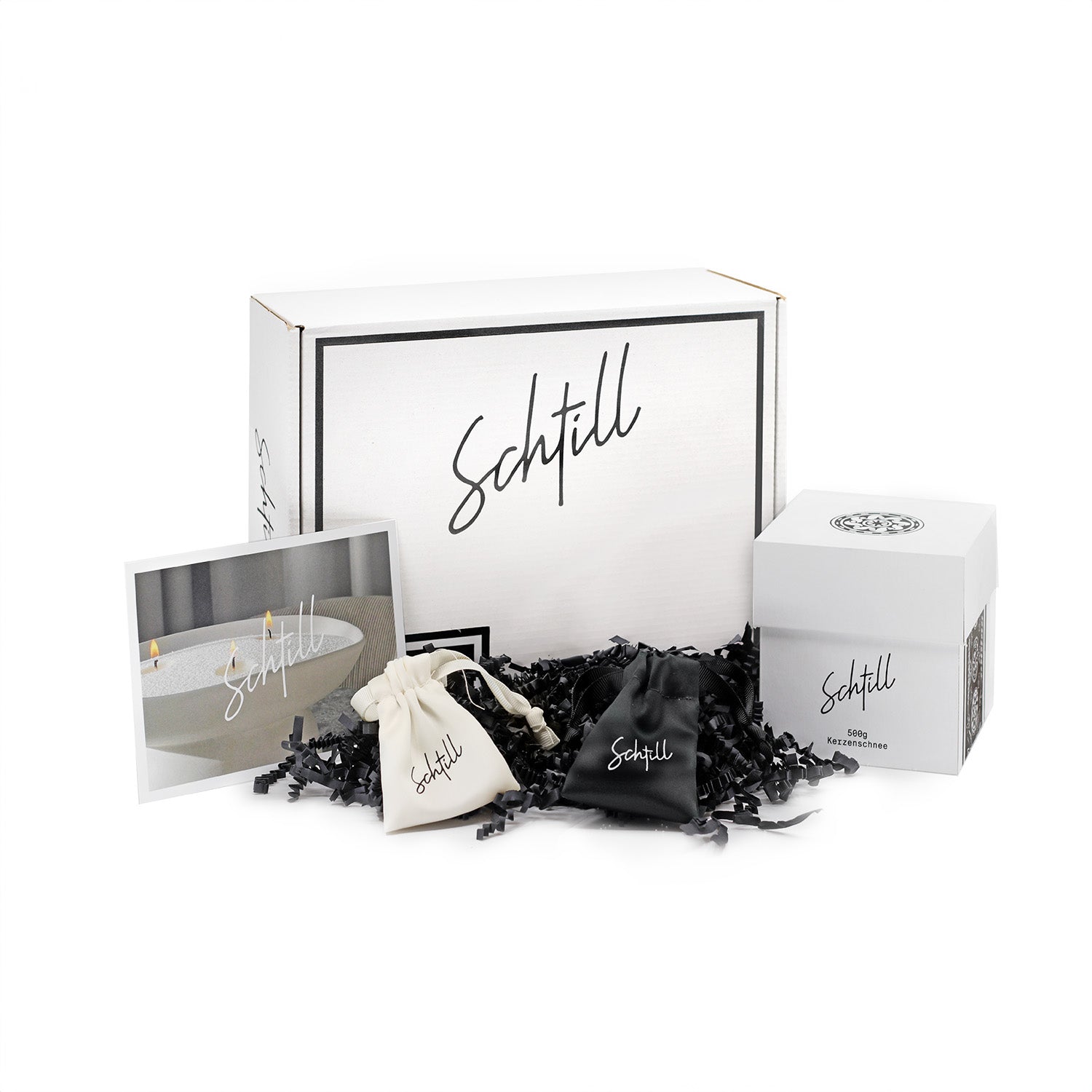 Kerzenschnee Geschenkbox als nachhaltiges Geschenk – hochwertig verpackter Kerzensand aus der Schweiz
