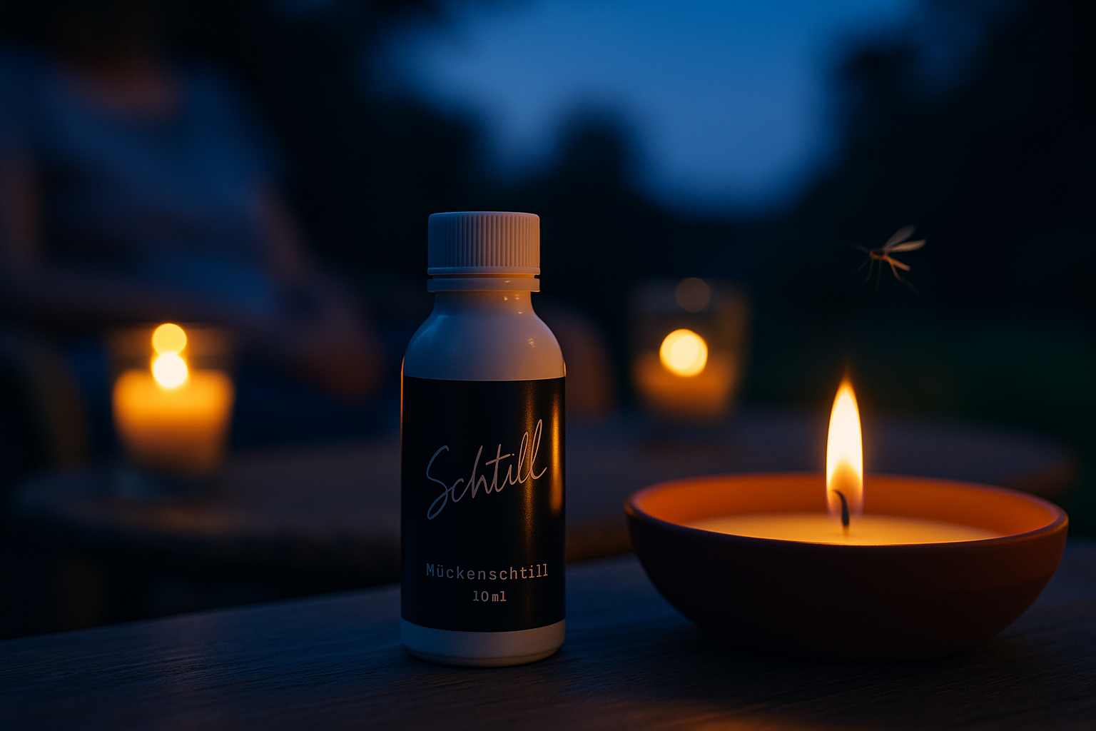 Mückenschtill als natürliche Mückenabwehr – gegen Mücken und Insekten, Insektizid für Duftkerzen mit Kerzensand und Kerzenschnee
