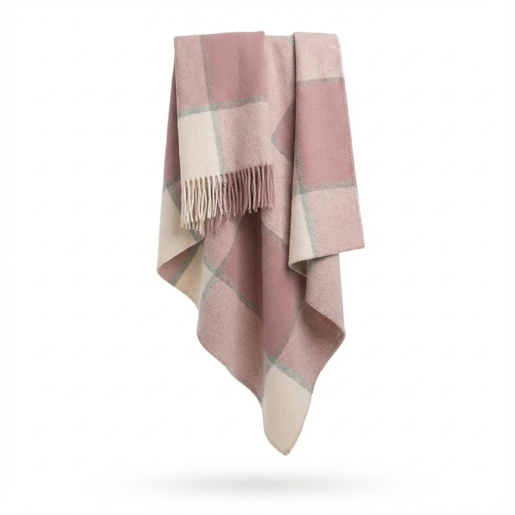 Hängende Wolldecke Carré aus reiner Schurwolle in Rosa und Anthrazit – zeitlose Wohndecke von Schtill Schweiz